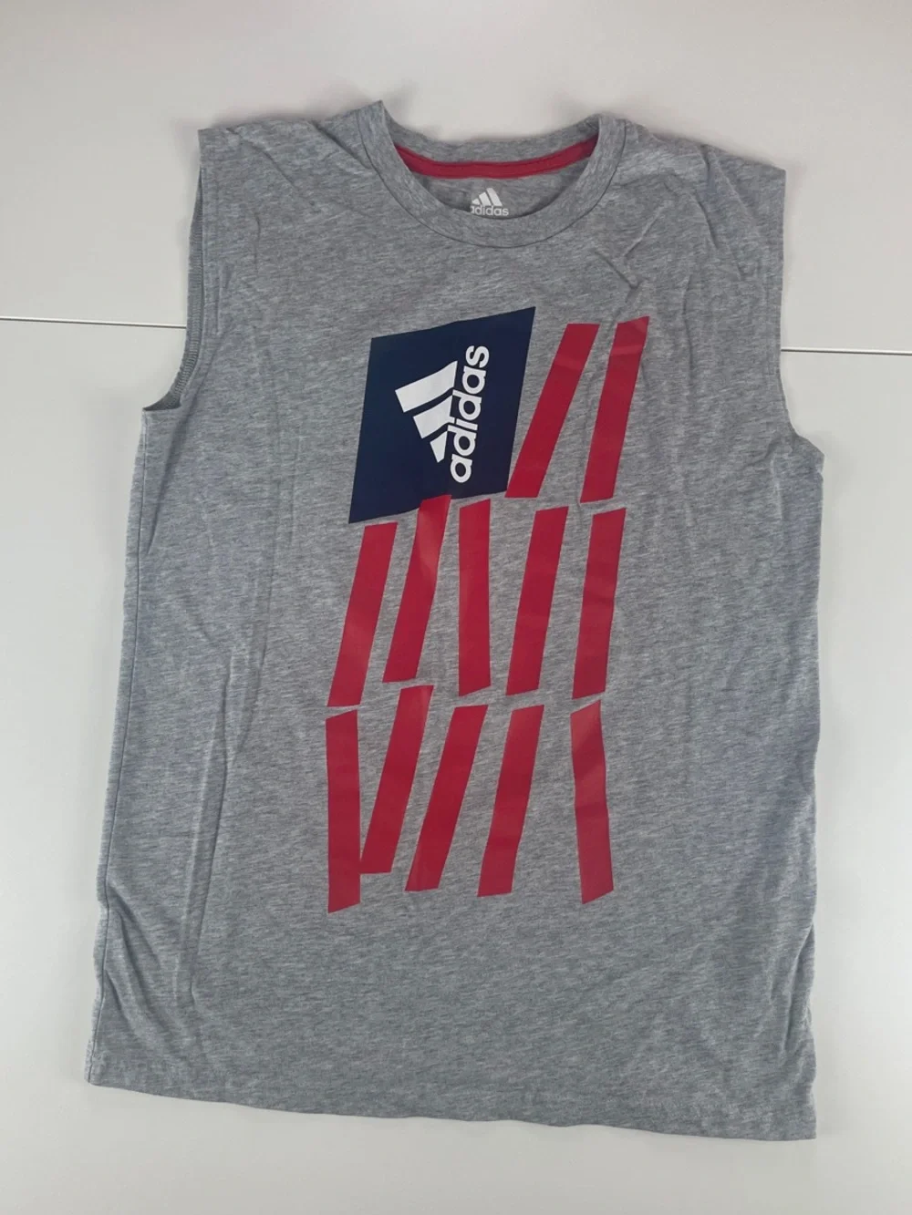 adidas Gray Muscle Tank with Red and Navy Graphic